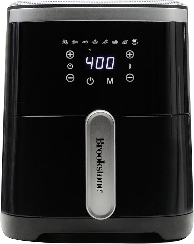 Brookstone Air Fryer – 4.5 Qt, 1300W Large Capacity Fryer with LED Display, 8 Presets, Adjustable Temp, Oil-Free Kitchen Appliance for Baking, Roasting, Frying, Healthy Crispy Meals, Black