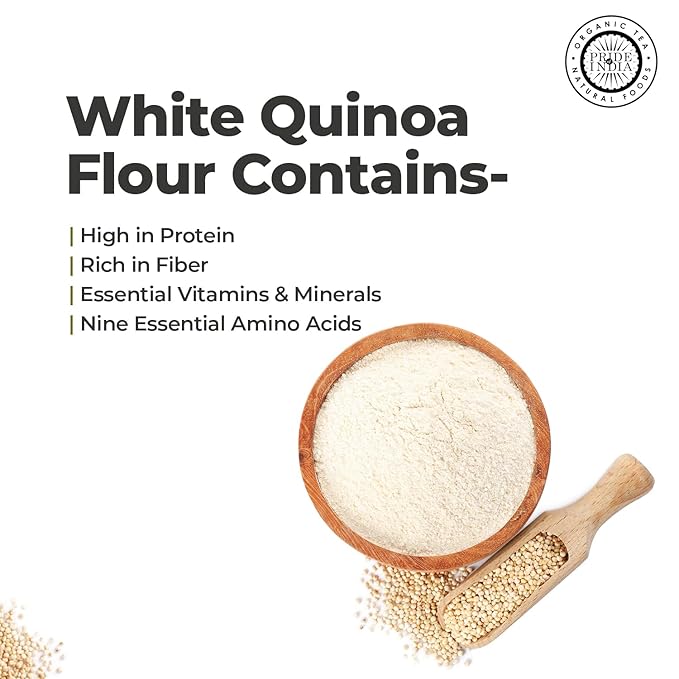 Pride of India- White Bolivian Quinoa Flour 1 lbs (454 gm) Nutty Earthy Taste Freshly Milled in Small Batches | Used for Baking Pizza Crust Thickening Agent Coating | Vegan, Gluten-Free