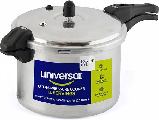 Universal (10.5 Quart / 10 Liter) Anti-Rust Ultra Pressure Cooker, Aluminum Construction for 11 Servings, and Even Heat Distribution, Diameter 10.4 inches, Height 10.6 inches