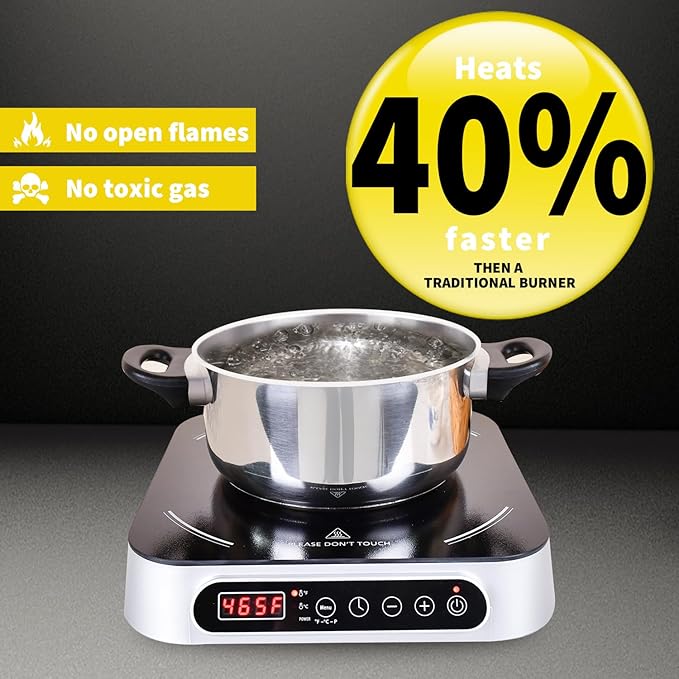 1800W Portable Induction Countertop Cooktop 10 Power Levels Burners Electric Stove with 140-465°F Timer Settings Induction Burner Suitable and Digital Sensor for Magnetic Cookware