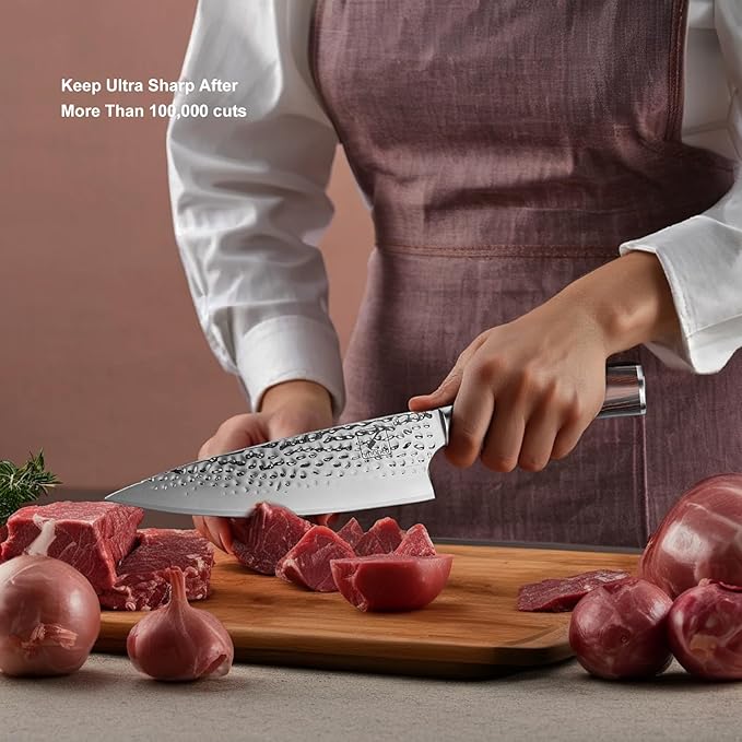 imarku Chef Knife - 8 inch Japanese Knife HC Stainless Steel Ultra Sharp Kitchen Knife Hand-Hammered Design, Damascus Chef Knife with Ergonomic Handle, Cooking Knife for Kitchen, Birthday Gifts