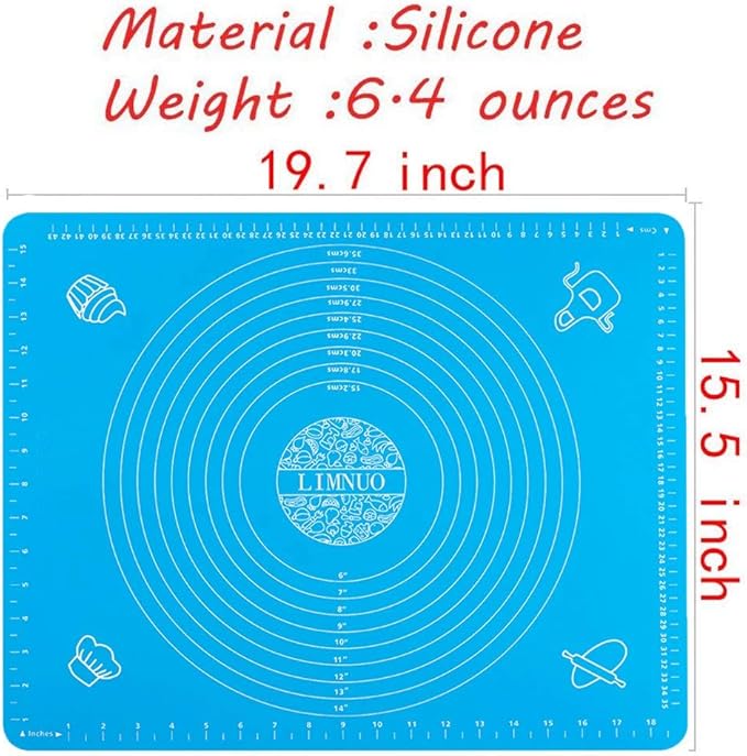 LIMNUO Silicone Baking Mat, Extra Thick Large Non Stick Pastry Mat Sheet for Dough Pie Crust Rolling Mats (Blue, M-16''(W)*20''(L))