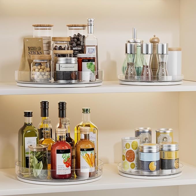 LAMU 3 Pack Lazy Susan Organizer, Clear Lazy Susan Turntable for Cabinet, Spice Organizer for Pantry, Refrigerator, Table Top, Kitchen Organizer and Storage, 2 Size (1 Piece 11'' + 2 Piece 9'')