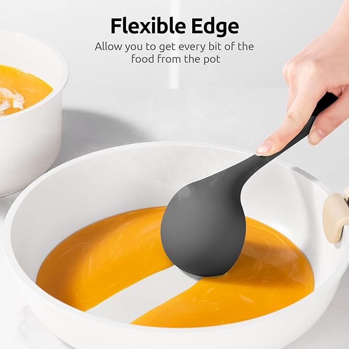 2.6oz Small Silicone Soup Ladle: U-Taste 600ºF Heat Resistant Non-Stick Kitchen Deep Serving Spoon, Soft Cooking Utensil with Non-Slip Solid Handle for Mixing Sauce Stew Gravy (11in, Black)
