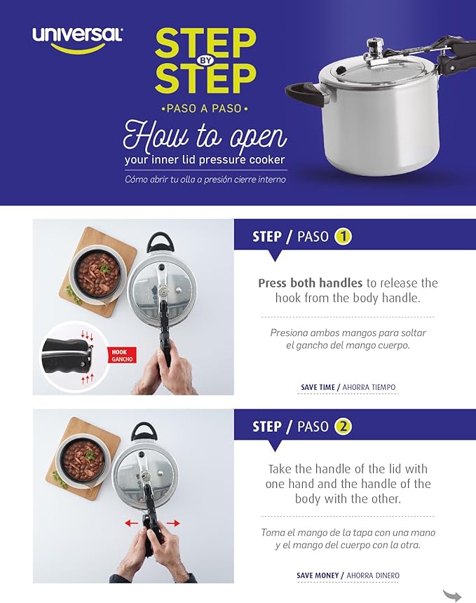 Universal (6.3 Quart / 6 Liter) Pressure Cooker, 7 Servings, Aluminum Pressure Cooker With Multiple Safety Systems and Heat Resistant Handles For Stews, Soup, Meat, and Beans