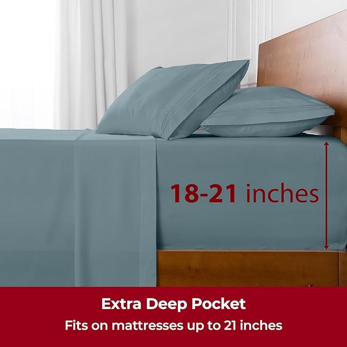 Mellanni Extra Deep California King Sheets - 4 PC Iconic Collection Bedding - Hotel Luxury, Ultra Soft, Cooling Bed Sheets - Wrinkle, Fade, Stain Resistant (Cal King, Spa Blue)