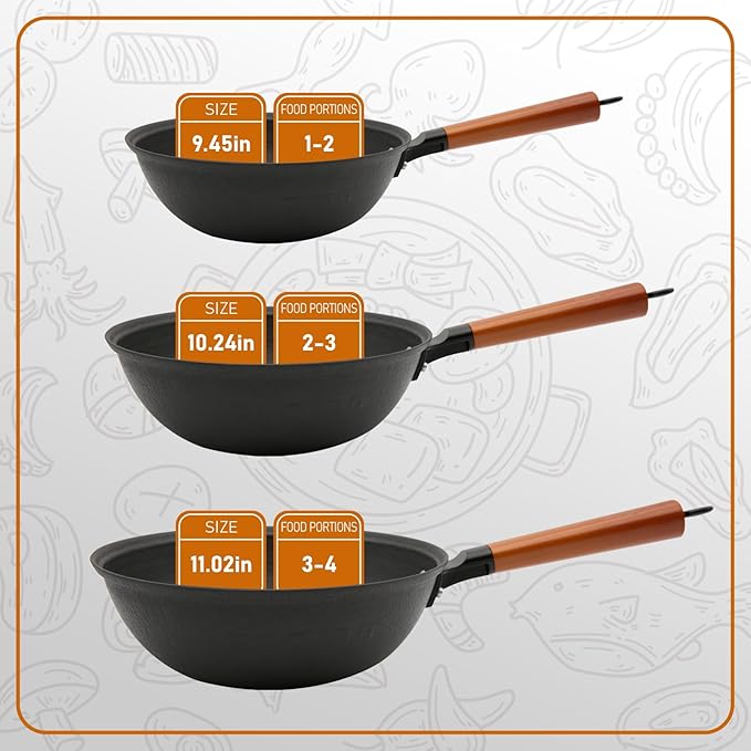 Nonstick Frying Wok Pan Hybrid, 9 Inch Preseasoned Deep Stir Fry Pan Skillet with Glass Lid, Traditional Chinese Cast Iron Wok, No Coated Saucepan for Induction, Electric, Gas, Grill Stoves