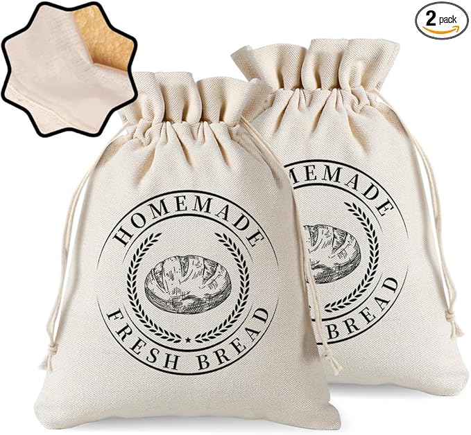Reusable Bread Bags for Sourdough, Bannetons Reusable Cotton Drawstring Bag, Set of 2,Pretty Bags for Storing Flour and Bread