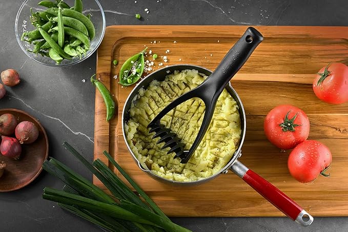 Plastic Potato Masher - Non-Scratch, Dishwasher Safe Silicone Tool for Mashed Potatoes, Avocado - Meat Chopper, Heat Resistant Masher for Hamburger, Ground Beef Smasher Tool