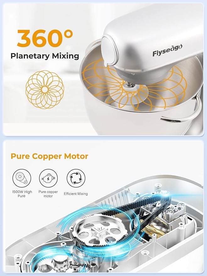 Stand Mixer 8-IN-1 8.5 Qt 2000W Multifunctional Fermentation Electric Kitchen Mixer 6 Speed Tilt-Head with Stainless Steel Bowl, 1.5L Glass Jar Meat Grinder Dough Hook Whisk Pasta Attachment