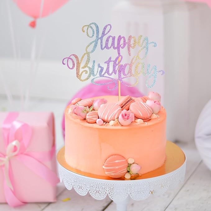 Happy Birthday Cake Toppers 9 Inch Glitter Happy Birthday Cake Pick for Birthday Anniversary Theme Party Cake Decorations Supplies - Colorful