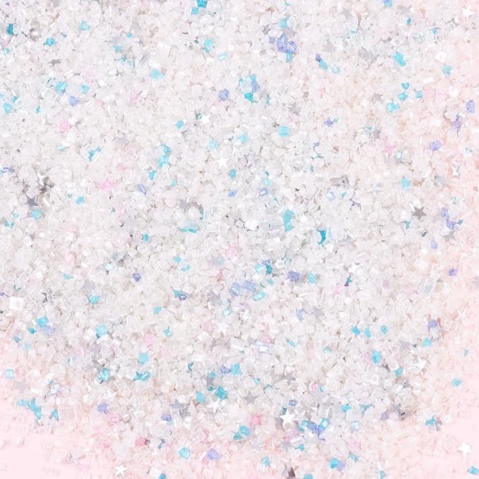 White Sanding Sugar Edible Silver Glitter Stars Mix, Edible Sugar Sprinkles for Cake Decorating, Sparkling Edible Sanding Sugar for Cupcake Toppers Cookie Decorations For Wedding Party Celebrations 3.5oz (mermaid)