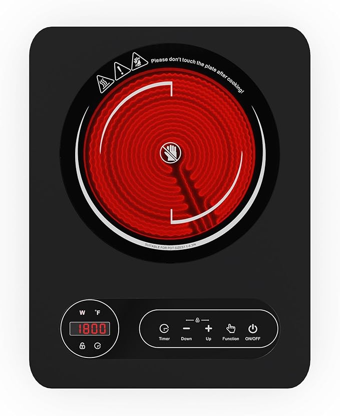 Single Burner Electric Cooktop 1800W - 110V Electric Stove Top Burner Portable Stove with LED Touch Control 10 Power Level, Hot Plate with Child Safety Lock, Timer and Overheat protection