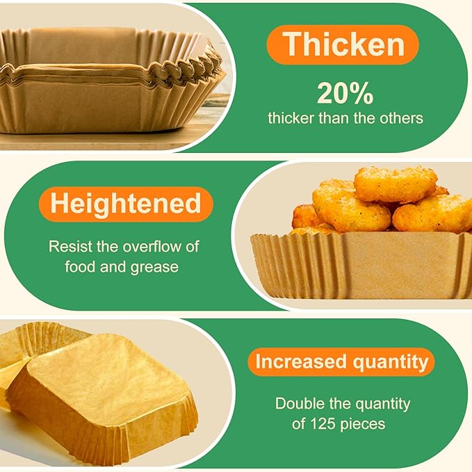 250 Pcs Air Fryer Liners Disposable 8 Inch Square - Paper Liner for 5-8 Qt, Non-Stick Oil-Resistant Parchment Paper for Ovens, Microwaves and Air Fryer Accessories