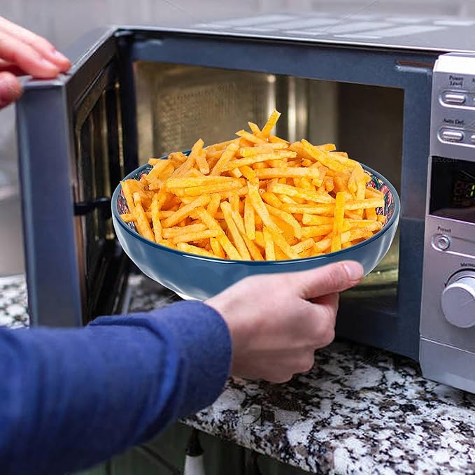 75 Oz Serving Bowls,Bohemian Style Large Porcelain Dishes for Entertaining Parties,Big Bowls for Eating Soup, Salad, Pasta, Fruit, Chips, 10.3 Inch Diameter (blue.red)