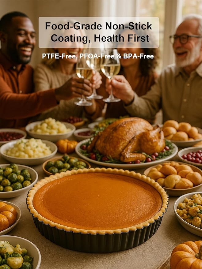 9.5*2.2 Inch Deep Tart Pan w/ Pie Cake Server. Removable Bottom, Non-Stick Coating, Rugged Carbon Steel for Tart Quiche Baking. Gift for Women Wife Christmas Thanksgiving Party Festival Family