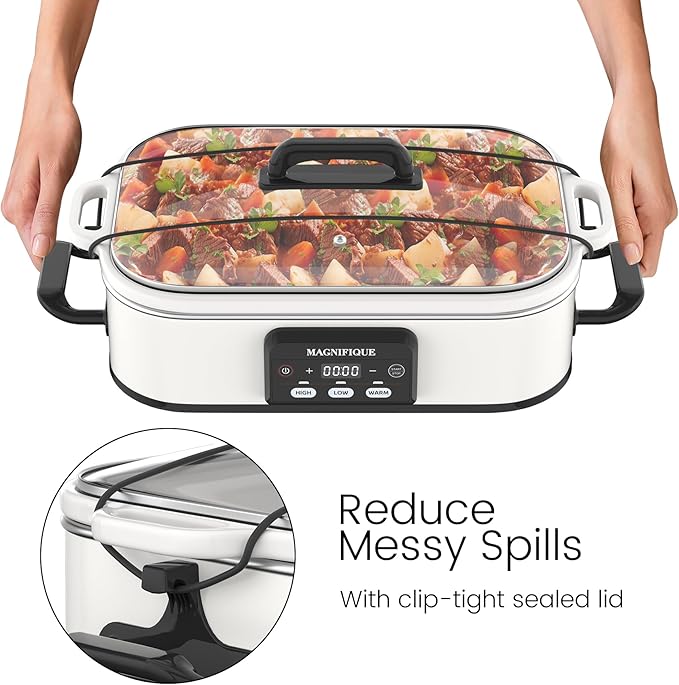 4 Quart Casserole Programmable Slow Cooker with Ceramic Baking Dish - Perfect Kitchen Small Appliance for Family Dinners, Oven Safe and Durable Bakeware for Lasagna, Roasts (White)