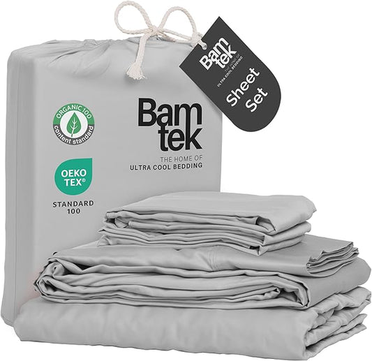 100% Viscose from Bamboo Sheets California King Size, Super Soft Bedding Set, 4PC Cooling Sheets for Hot Sleepers, Vegan Silk Moisture Wicking, Organically Grown Bedsheet, Gray Mist - 72" x 84"