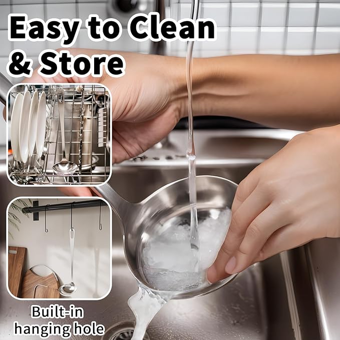 Stainless Steel Soup Ladle Spoon with Comfortable Grip - Cooking and Serving Spoon for Soup, Chili, Gravy, Salad Dressing- Great Cooking Spoon for Kitchen [Rustproof, Heat Resistance, Durable]