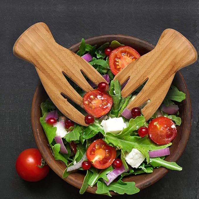 Bamboo Salad Hands, 2pcs 7.1in Bamboo Salad Server, Bamboo Kitchen Helper With Smooth Surface by Hand Grinding, Salad Claws Set for Serving Salad, Pasta, Fruit on Your Kitchen (2pcs Salad Hand)