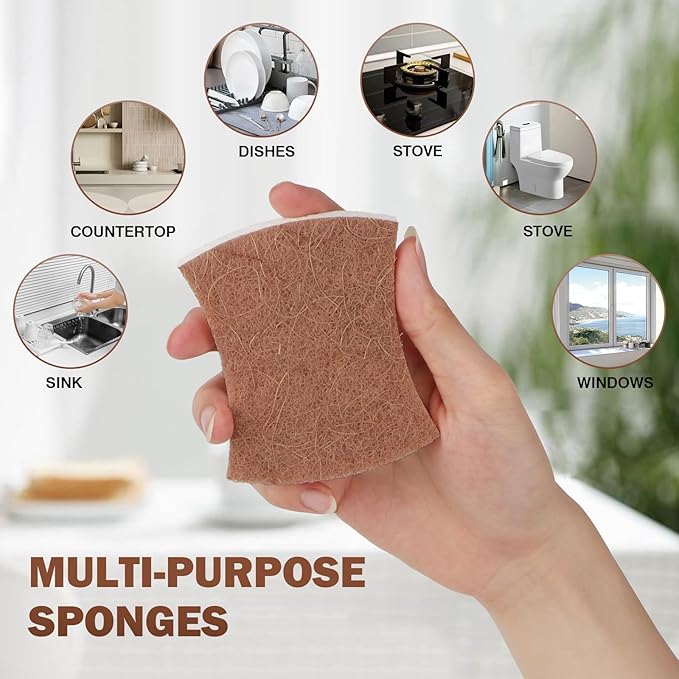 Orighty Non-Scratch Scrub Sponge, 24-Pack, Cellulose Kitchen Scrubber Sponges, Ideal for Kitchen Cleaning, Non-Stick Cookware, Washing Dishes, Bathroom, and Household