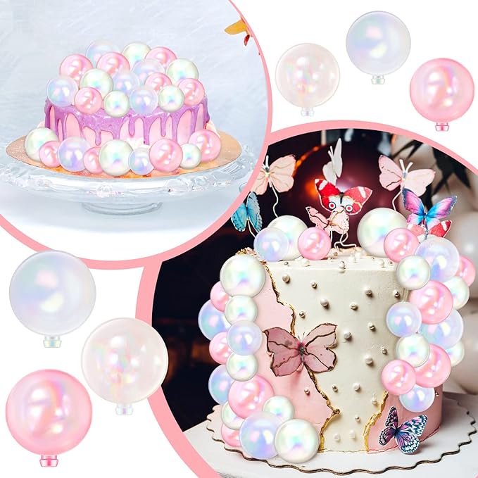 108 Pcs Balls Cake Topper DIY Cupcake Insert Foam Balloons for Cake Baking Wedding Anniversary Birthday Decoration(Pink, Clear, White,1.57'', 1.18'')