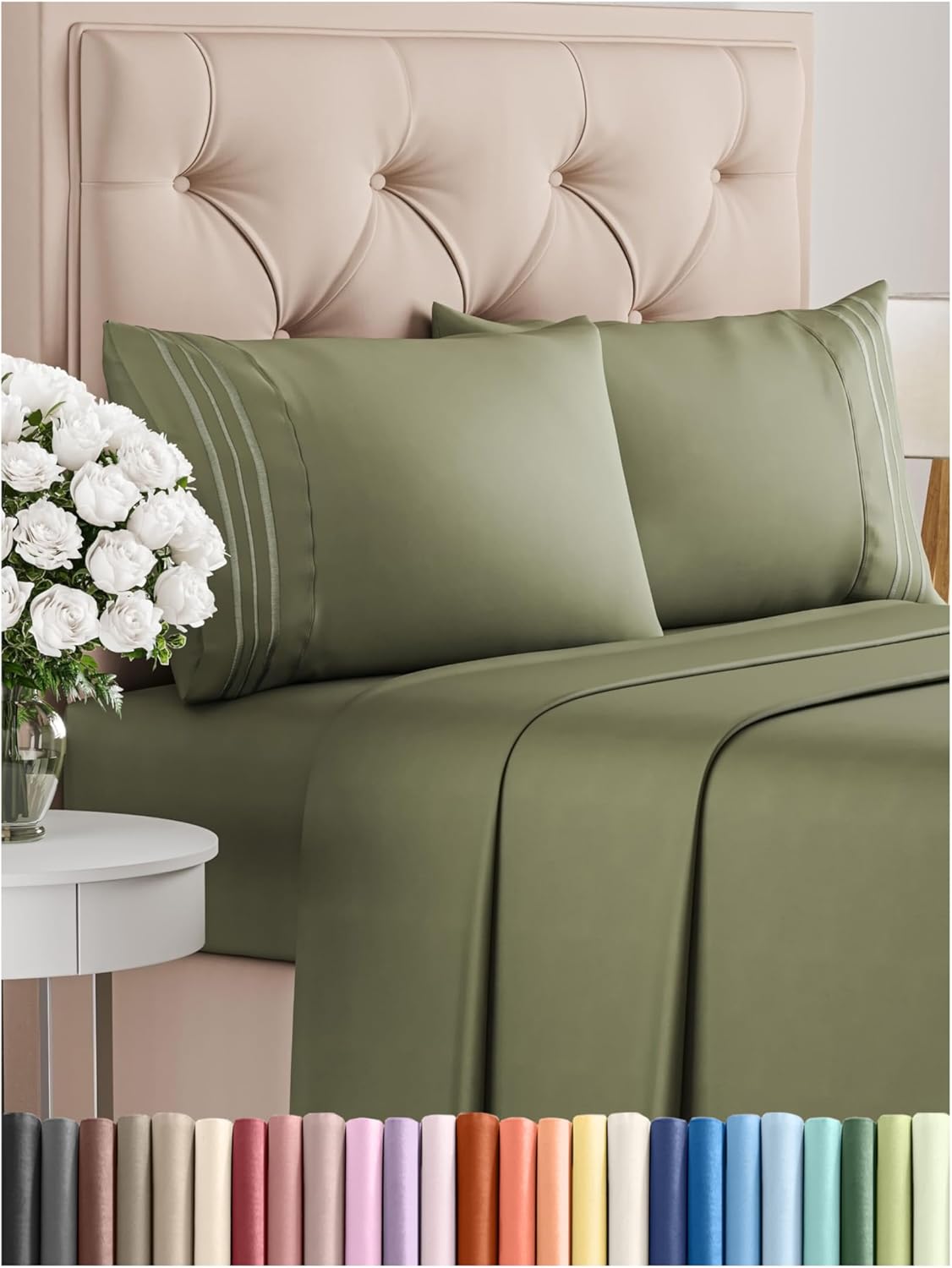 Cal King Size 4 Piece Sheet Set - Comfy Breathable & Cooling Bed Sheets Set - Hotel Luxury Bedding for Women, Men, Kids, Teens, Boys & Girls - Deep Pockets, Soft, Wrinkle Free - Oeko-Tex - Sage Green