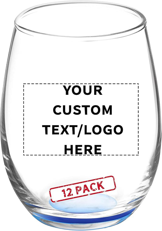 Custom Stemless Wine Glasses by ARC 5.5 oz. Set of 12, Personalized Bulk Pack - Perfect for Hotel, Bar, Restaurant or Lounge - Blue