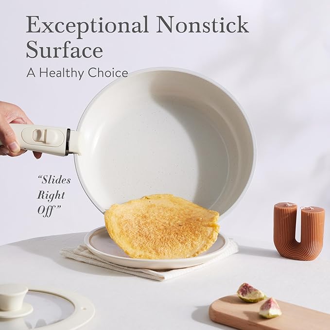 Pots and Pans Set Healthy Non toxic Non Stick Ceramic Cookware Set 21 Pcs Detachable Handles, Oven Safe, Induction Dishwasher, Stackable Frying Pan (PFOS, PFOA Free),Blue