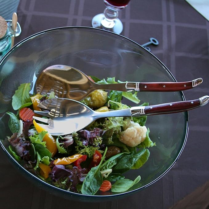 French Home Laguiole Connoisseur (Rosewood) Salad Servers 2 Piece Set — Stainless Steel Flatware Set — Salad Serving Utensils — Silverware Set Spoon and Fork Set — Dining Utensils Set