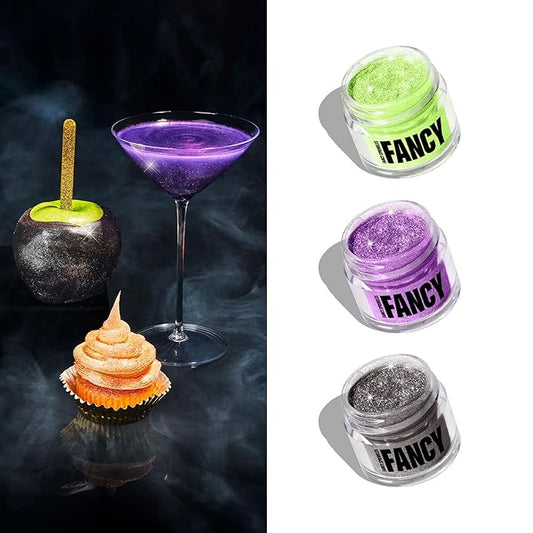 Fancy Sprinkles Limited Edition Halloween B'Witched Edible Glitter Set for Sparkling Food & Drinks, No Taste or Texture Peridot Green, Amethyst Purple, and Onyx Black (3 jars, 4gm each)