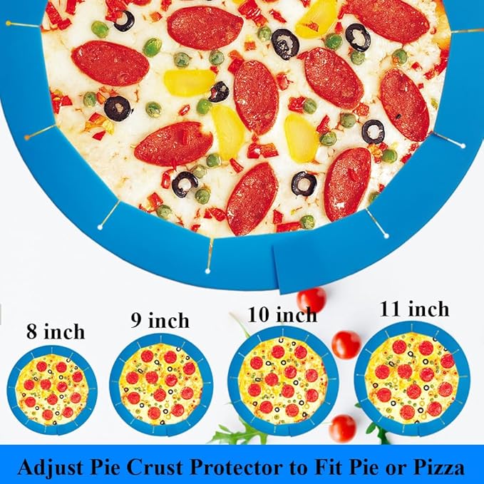 Adjustable Pie Crust Shields Baking Protectors, Silicone Cover Ring Fits 8-11.4 Inch Pies, Baking Pie Pizza Crust Shield Protector Cover for Edges (Blue-1pcs)