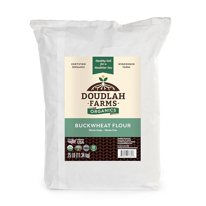 Organic Buckwheat Flour 25 lb Bulk - Non-GMO, USDA Organic, Gluten Free, Vegan - For Baking Bread, Pancakes, and More! Grown In USA, Farmed From Regenerative Soil by Doudlah Farms