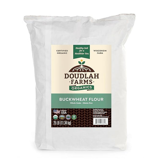 Organic Buckwheat Flour 25 lb Bulk - Non-GMO, USDA Organic, Gluten Free, Vegan - For Baking Bread, Pancakes, and More! Grown In USA, Farmed From Regenerative Soil by Doudlah Farms