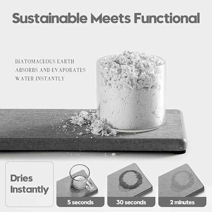 2PCS Bathroom Counter Vanity Trays, Water Absorbing Diatomite Stone Quick Drying Mat for Kitchen Sink Counter, Dish Rack Soap Dispenser Sponge Holder Caddy Organizer, Light Gray, 9"x 3.5"