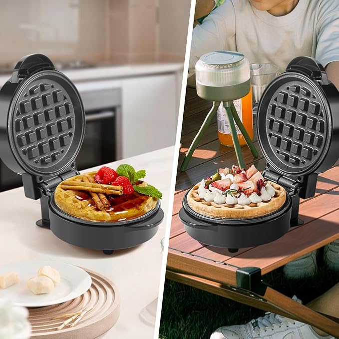 Mini Waffles Maker, Small Waffle Irons Non-stick, Breakfast Belgian Waffles, Mini Waffle Iron Make Waffle in Minutes, Portable Pancake Maker Machine for Kid, Easy to Clean, 5 Inches Wide, Black