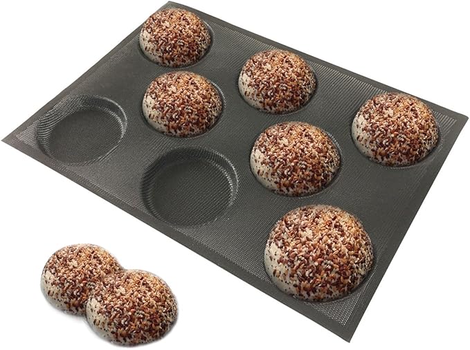 Bluedrop Silicone Hamburger Bread Forms Perforated Bakery Molds Non Stick Baking Sheets Fit Half Pan Size