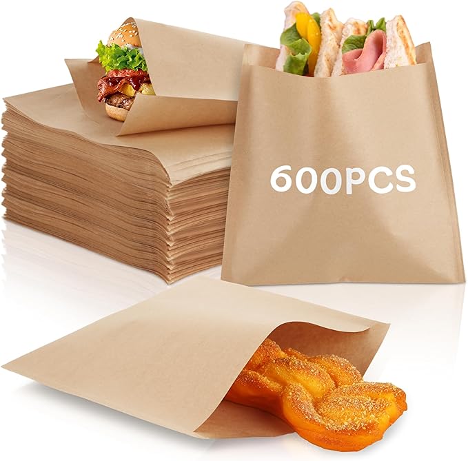 600 Pack Paper Sandwich Bags, 8x8 inch Wax Paper Bags, Greaseproof Bags Paper Cookie Bag Bakery Wax Bag for Food, Sandwich, Snacks, Cookie, Candies and More
