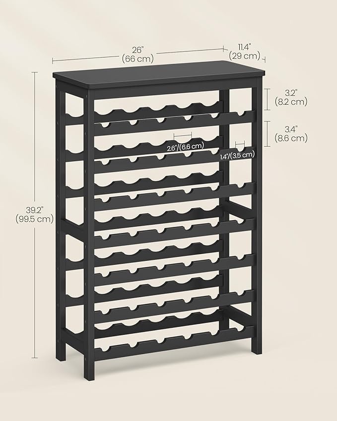 SONGMICS 42-Bottle Wine Rack Free Standing Floor, 7-Tier Display Wine Storage Shelves with Table Top, Bamboo Wobble-Free Bottle Holder for Kitchen Bar Dining Room Living Room, Ink Black UKWR027B16