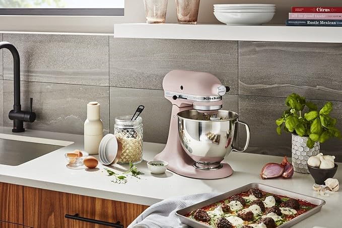 KitchenAid Artisan Series 5 Quart Tilt Head Stand Mixer with Pouring Shield KSM150PS, Feather Pink