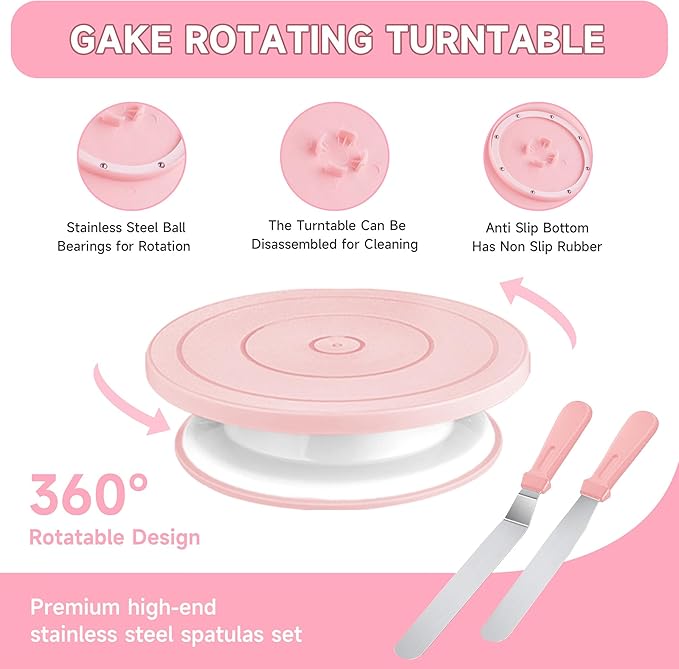 Cake Decorating Kit - Cake Turntable for Decorating with Baking Springform Pans, Cake Leveler, Numbered Piping Tips, 2 Spatulas, Baking Supplies Tools