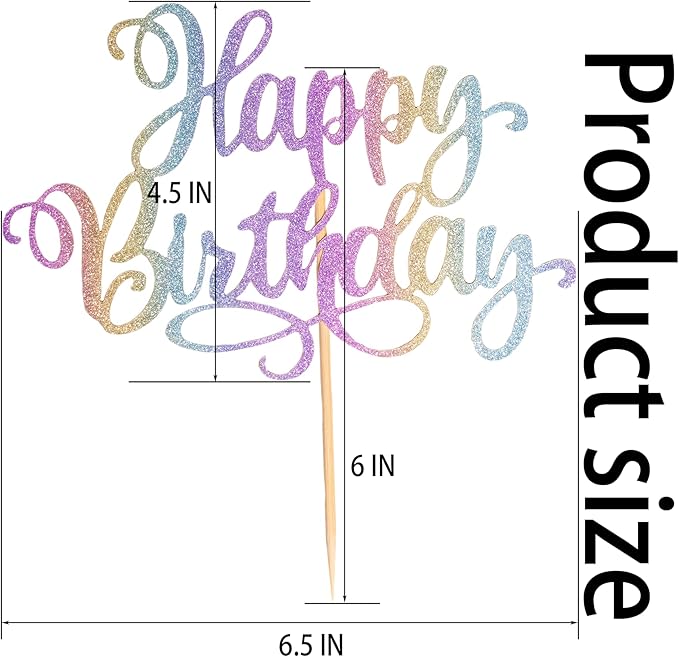 Happy Birthday Cake Toppers 9 Inch Glitter Happy Birthday Cake Pick for Birthday Anniversary Theme Party Cake Decorations Supplies - Colorful