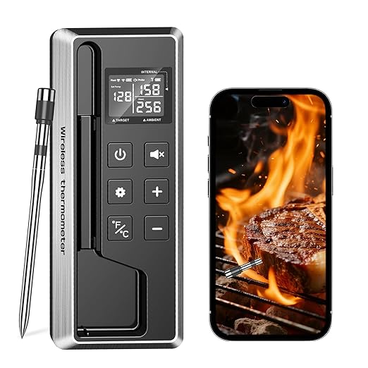 Meat Thermometer Digital - Instant Read Grill Food Thermometer Wireless, 0.19In Ultra-Thin Dual Sensor Probe, 5.2 Bluetooth 800ft App Alerts, IP67 Waterproof for BBQ, Oven, Kitchen