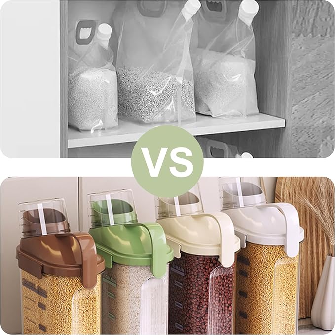 1 PCS Airtight Dry Food Storage Containers, Pantry Organizers and Storage Container with Pouring Spout Measuring Cup, BPA Free, Plastic Clear Container for Rice Nuts Beans Snacks, 29OZ