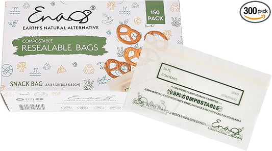 100% Compostable Food Storage Bags [Snack 300 Pack] Eco-Friendly Freezer Bags, Resealable Bags, Heavy-Duty, Reusable, Off-White by Earth's Natural Alternative
