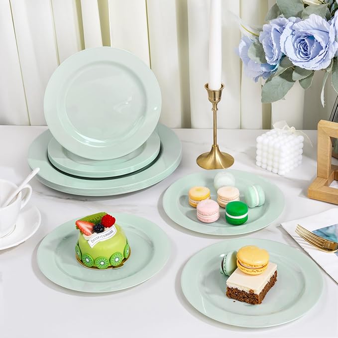 FLOWERCAT 60PCS Sage Green Plates - Heavy Duty Plastic Plates Disposable for Party/Easter - Include 30PCS 10.25inch Sage Green Dinner Plates and 30PCS 7.5inch Dessert Plates