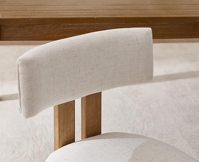 chairus Linen Dining Chairs Set of 2 Modern Farmhouse Kitchen Chairs with Open Low Back Upholstered Wood Side Chairs for Dining Room, Restaurant, Living Room, White