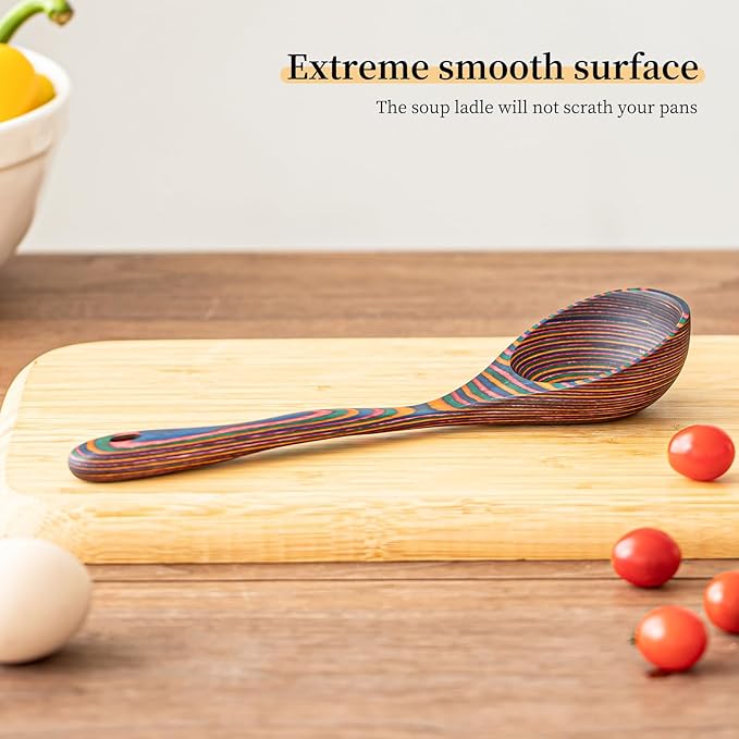 Gudamaye Pakkawood Rainbow Deep Soup Ladles,Pakkawood Ladle,10.6 inch Big Soup Ladle for Cooking,Deep Ladle Spoons,Wood Ladle, Wood Kitchen Utensils Set, Wooden Spoons for Cooking