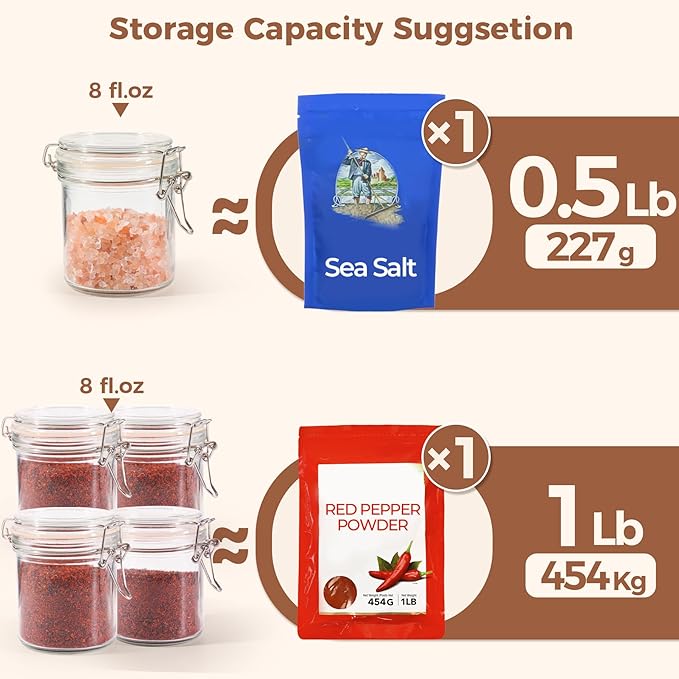 ComSaf 8oz Small Airtight Glass Jars Set of 6 with Lid Food Storage Jar Round, Mini Storage Container with Clear Preserving Seal Wire Clip Fastening for Kitchen Canning, Jam, Spice, Honey, Mason Jars