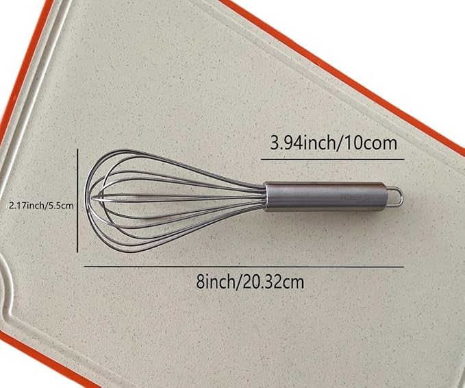 8-Inch Stainless Steel Whisk, Handheld Egg Beater for Mixing Batter, Whipping Cream